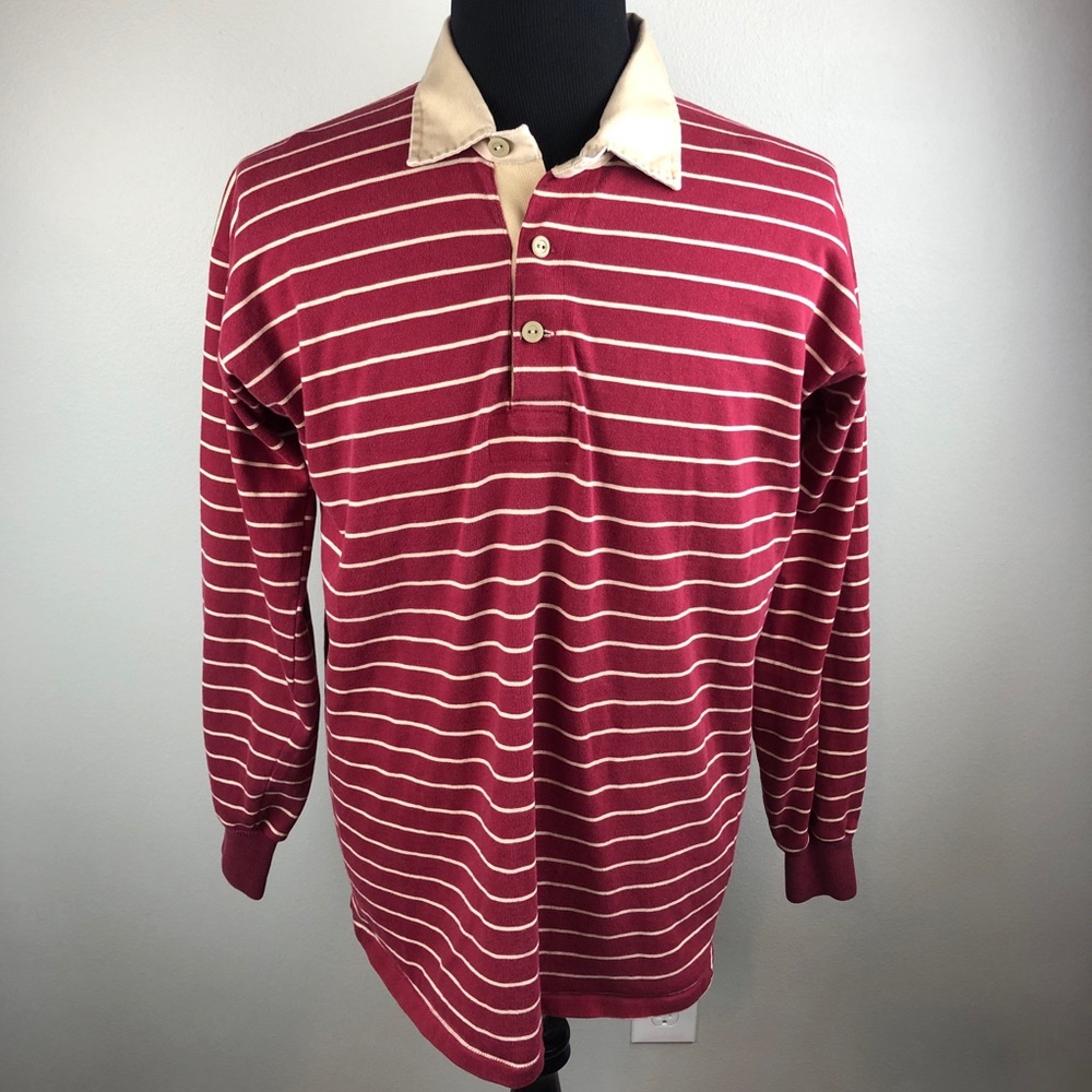VTG L.L. Bean Red and Cream Striped Polo Shirt